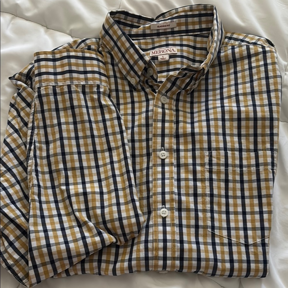 Merona Yellow and Blue Casual Button Down Shirt